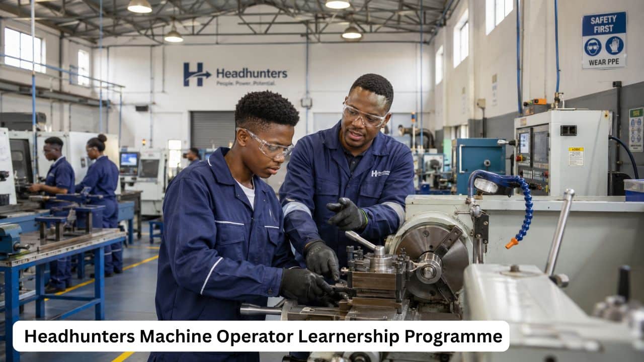 Young South African learner receiving supervised machine operator training in an inclusive manufacturing environment