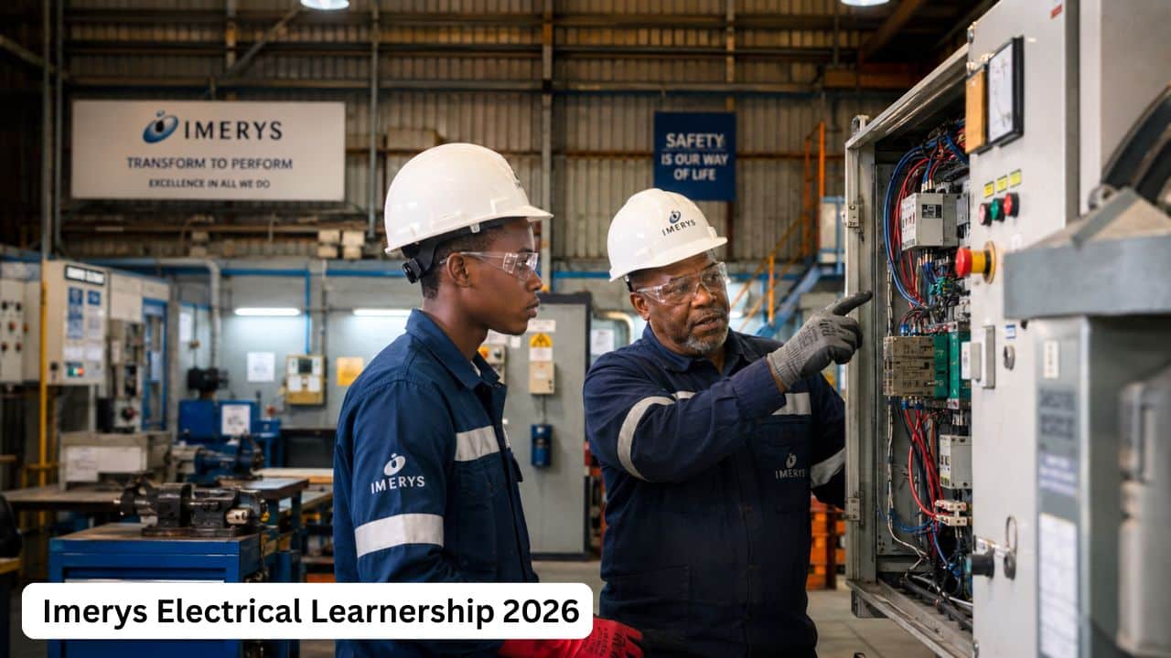 Young South African electrical learner gaining practical plant experience through the Imerys learnership.