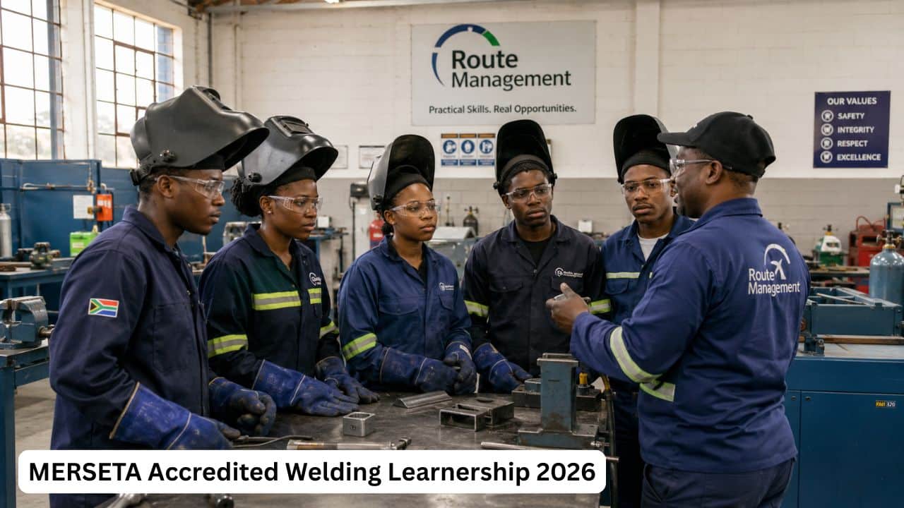 Young South African learners receiving practical welding training during the MERSETA Accredited Welding Learnership 2026.