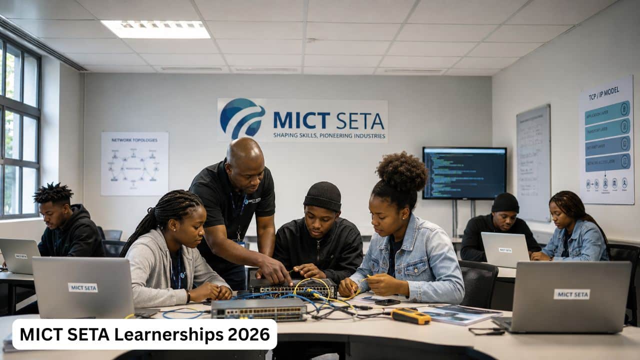 Young South African learners gaining ICT and digital skills through MICT SETA Learnerships 2026.