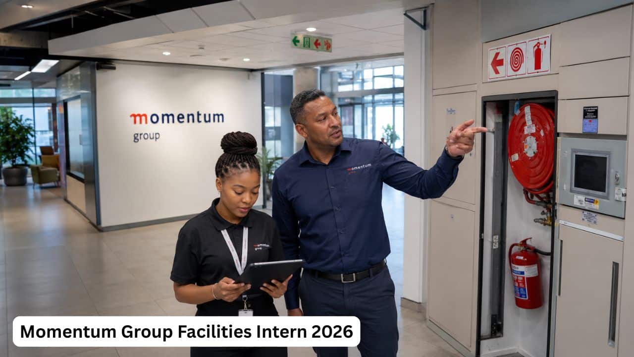 Young South African facilities management intern gaining workplace experience at Momentum Group