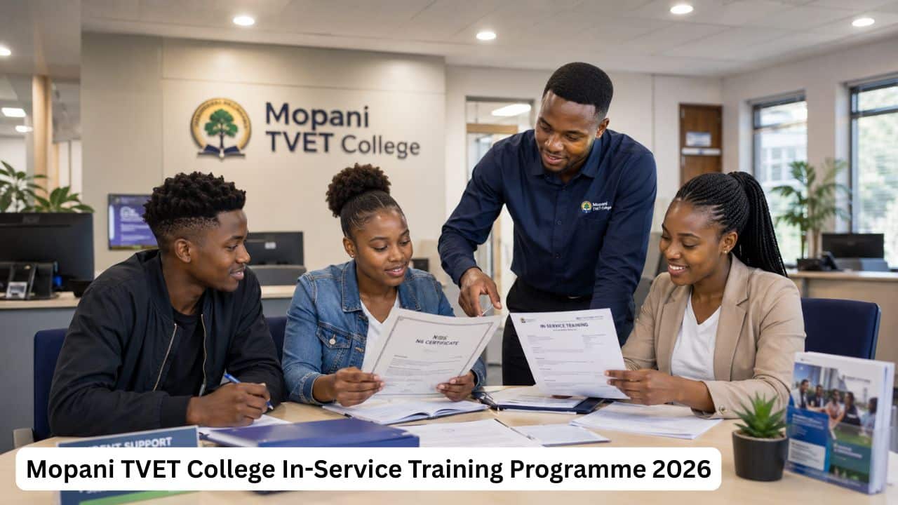 Young South African TVET graduates preparing in-service training documents at Mopani TVET College