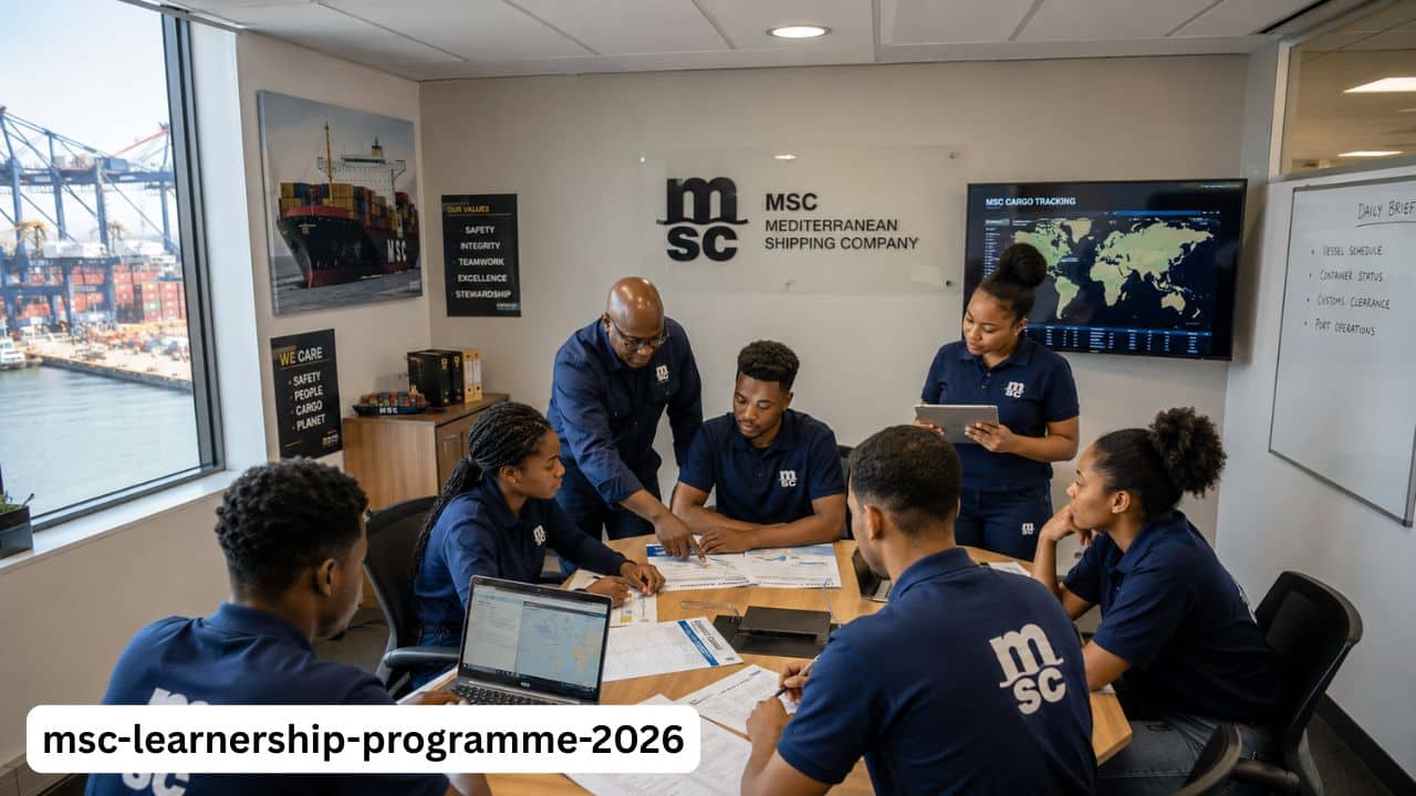 Young South African learners receiving maritime and logistics training during the MSC Learnership Programme.