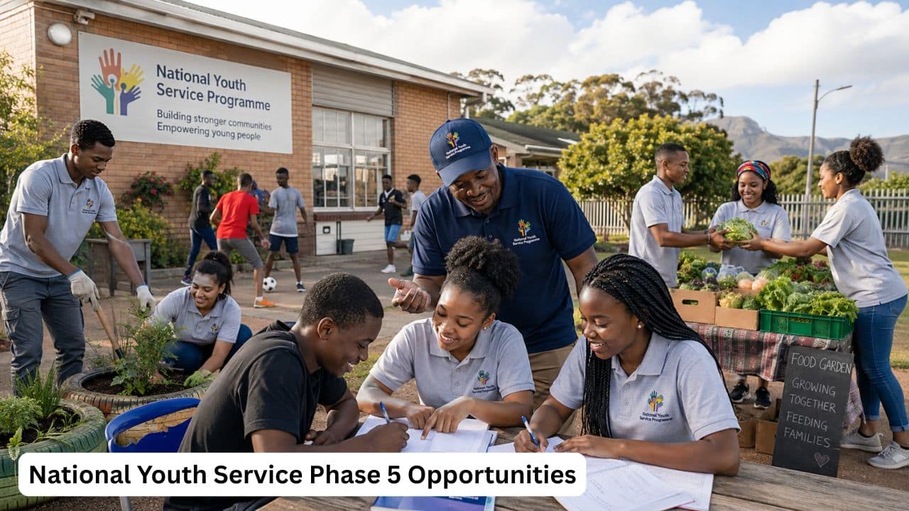 Young South African National Youth Service participants supporting community development activities in a local neighbourhood.