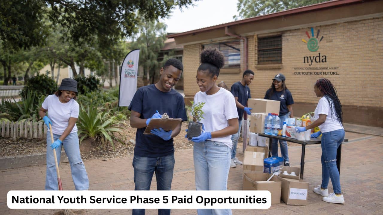 Young South Africans participating in a National Youth Service paid community service opportunity.