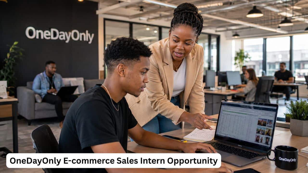 Young South African e-commerce sales intern working with product data at OneDayOnly