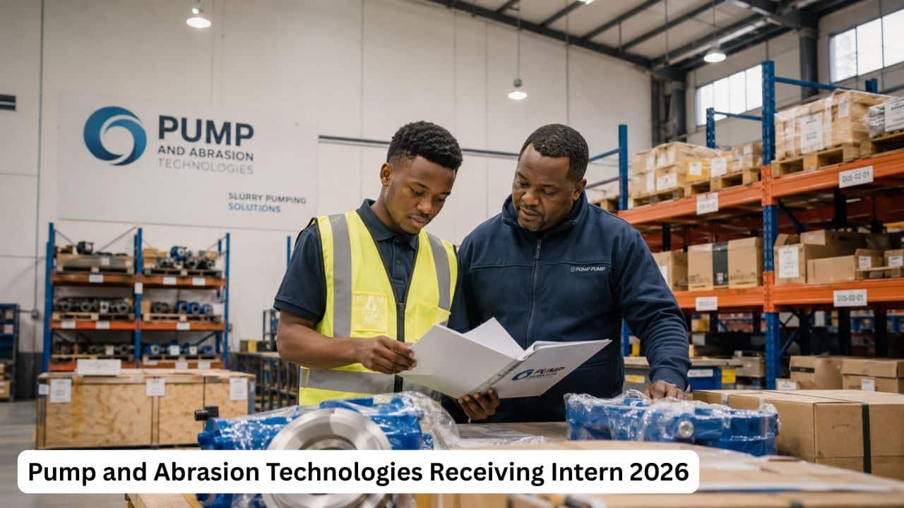Young South African logistics intern checking delivery documents during a Pump and Abrasion Technologies receiving internship.