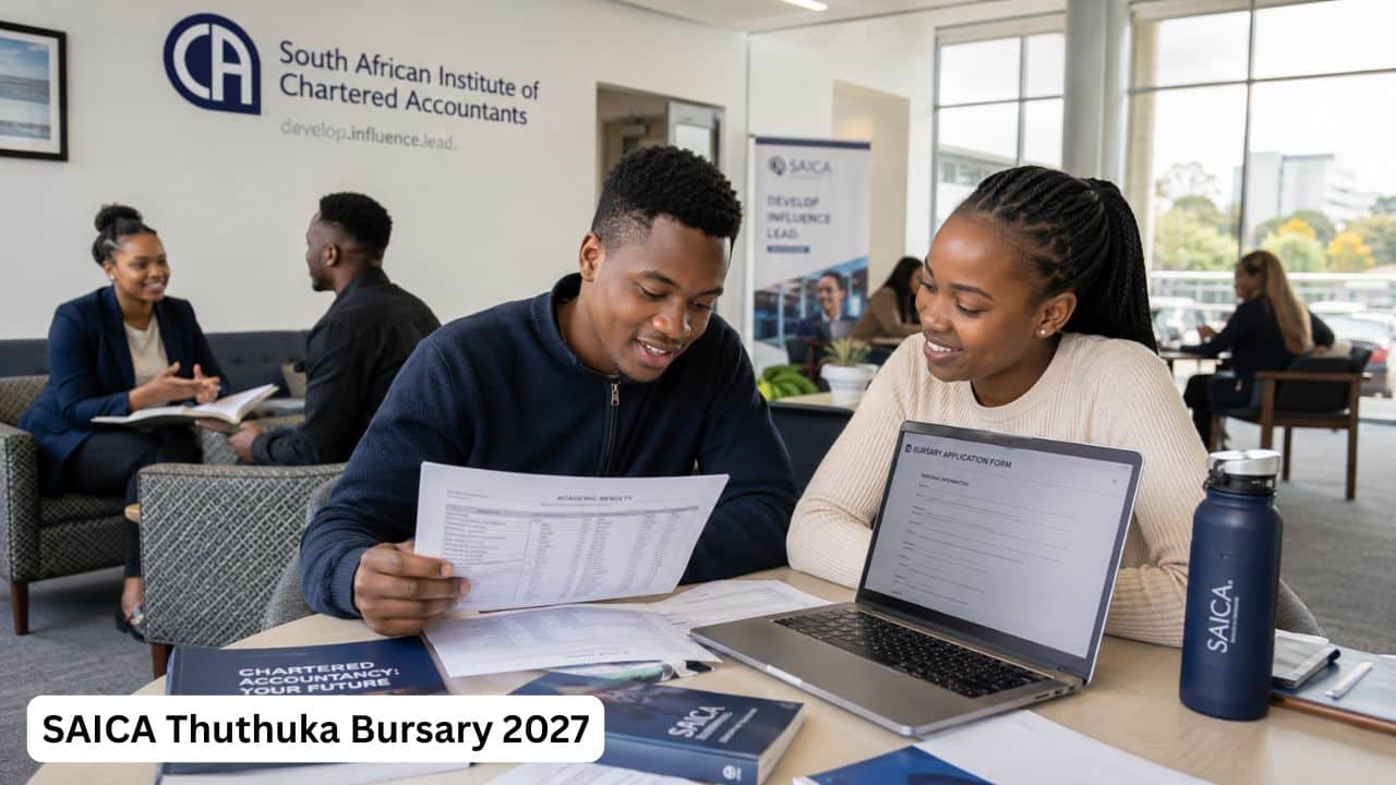 Young South African accounting students preparing documents for the SAICA Thuthuka Bursary 2027.