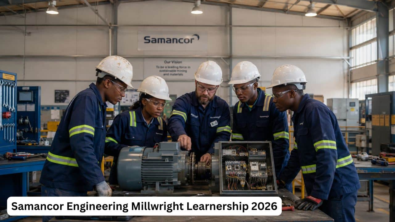Young South African engineering learners receiving Millwright training in a mining workshop