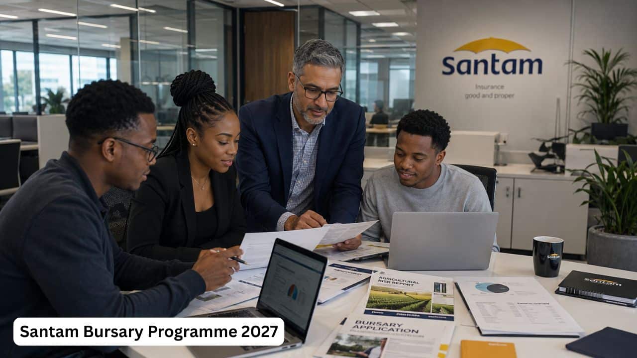 South African university students preparing Santam Bursary Programme applications for insurance and risk careers