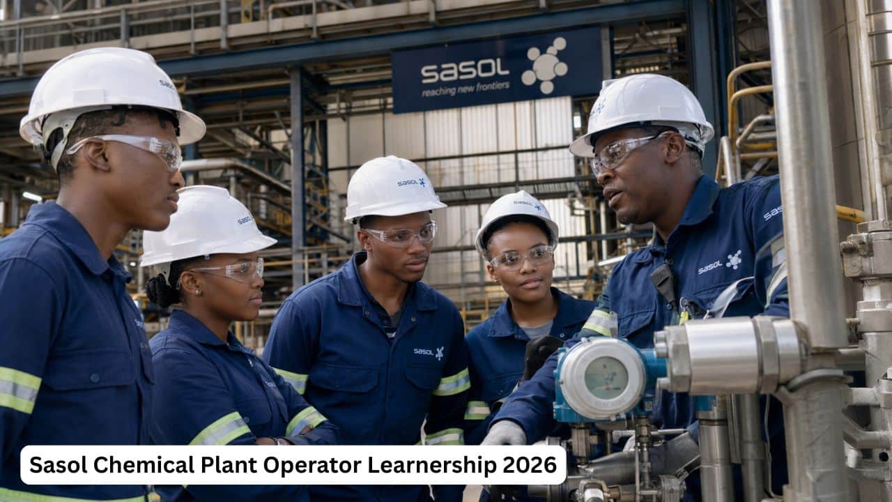 Young South African learners in PPE during a Sasol chemical plant operator training environment
