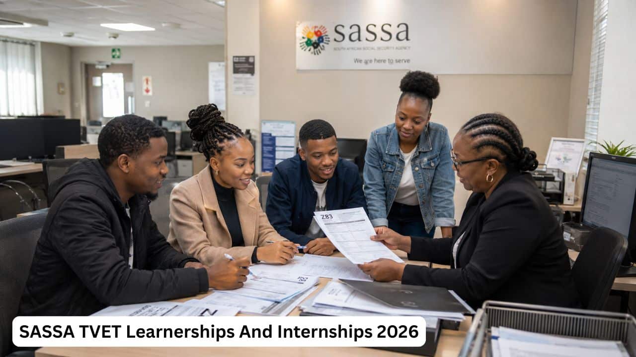 Young South African TVET learners and graduates preparing applications for SASSA internships and Work Integrated Learning opportunities