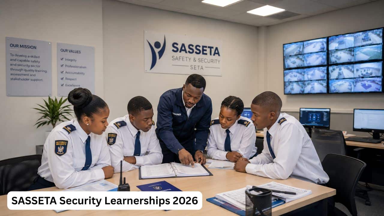 Young South African learners preparing for workplace training through SASSETA Security Learnerships 2026.