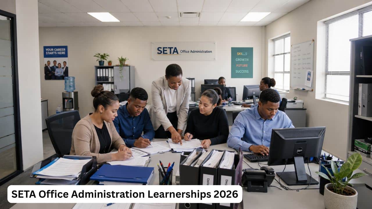 Young South African learners gaining office administration workplace training through SETA Office Administration Learnerships 2026.