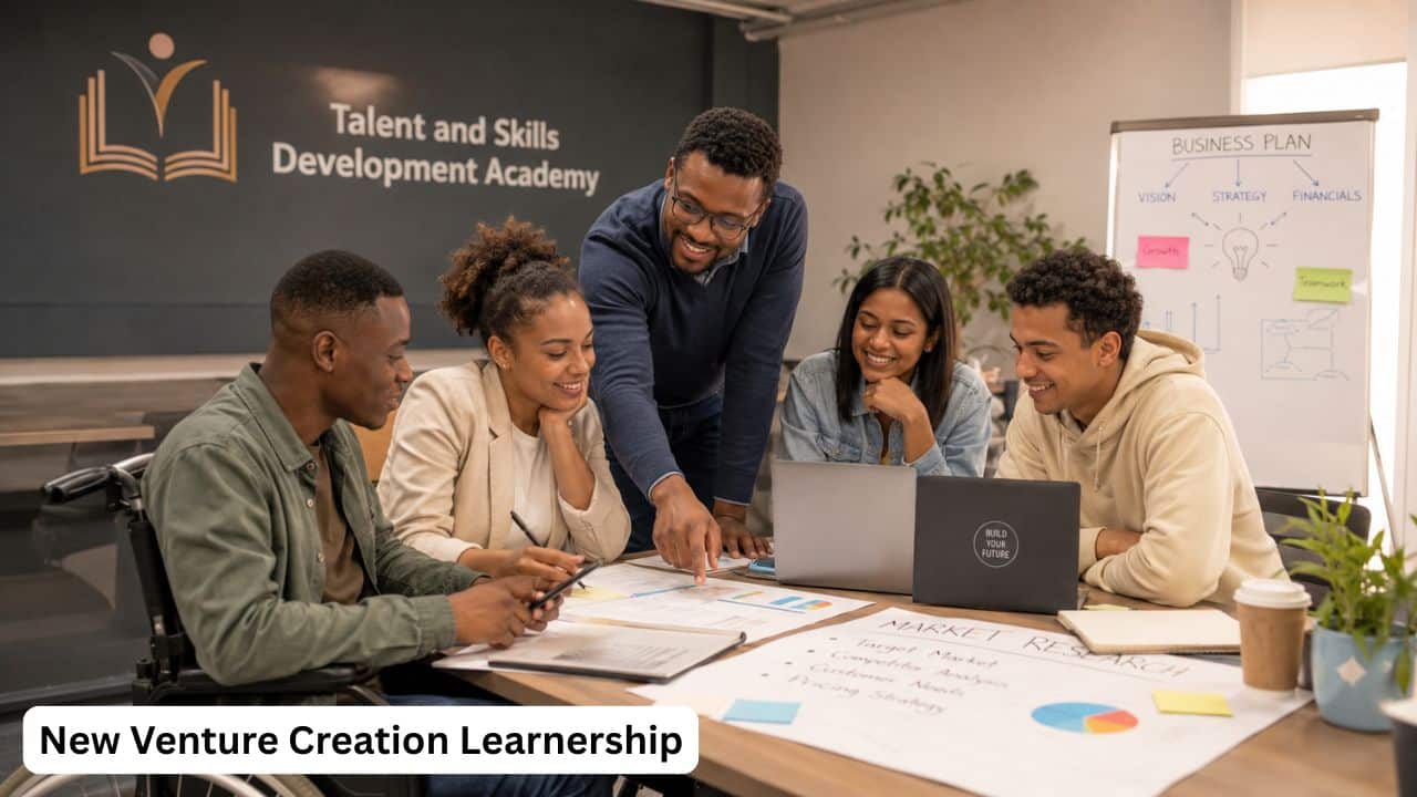 Young South African learners receiving entrepreneurship and business training in an inclusive classroom environment