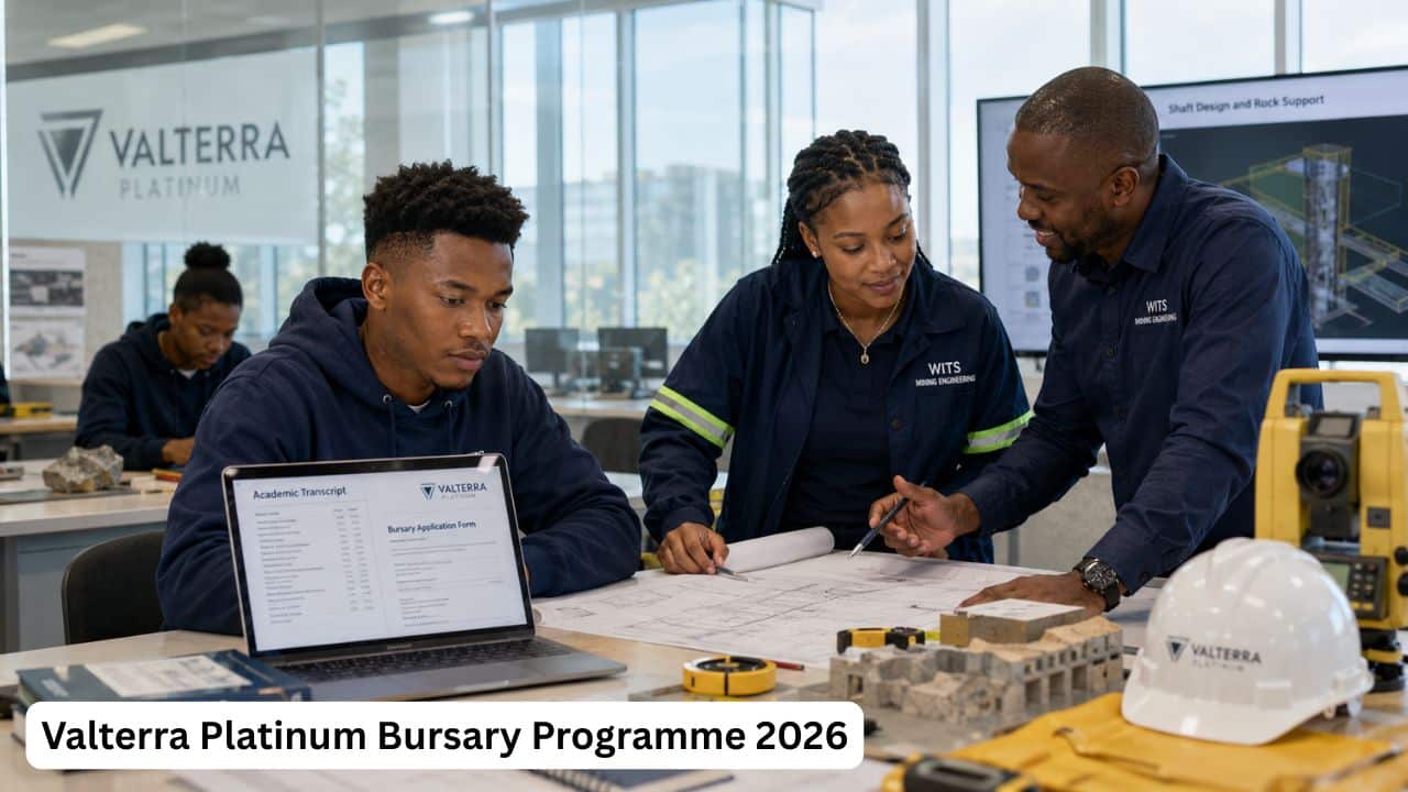 Young South African mining students preparing documents for the Valterra Platinum Bursary Programme 2026.