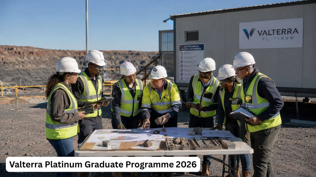 South African graduates receiving geotechnical engineering training at a Valterra Platinum mining site.