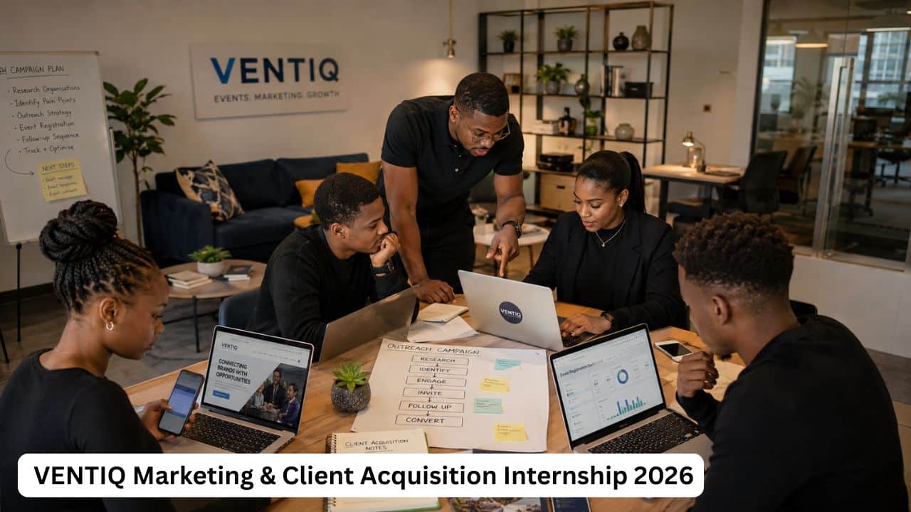 Young marketing interns gaining client acquisition experience during the VENTIQ remote internship.