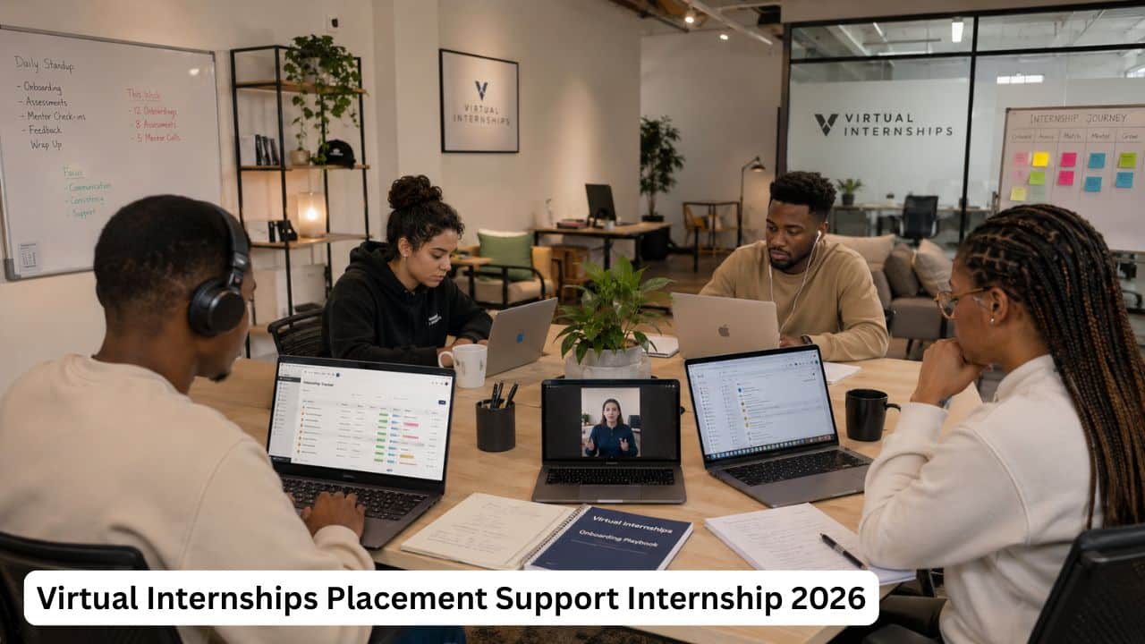 Remote intern managing placement support workflows during the Virtual Internships Placement Support Internship.