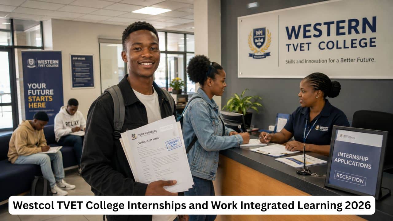 Young South African students preparing documents for Westcol TVET College internships and Work Integrated Learning 2026.
