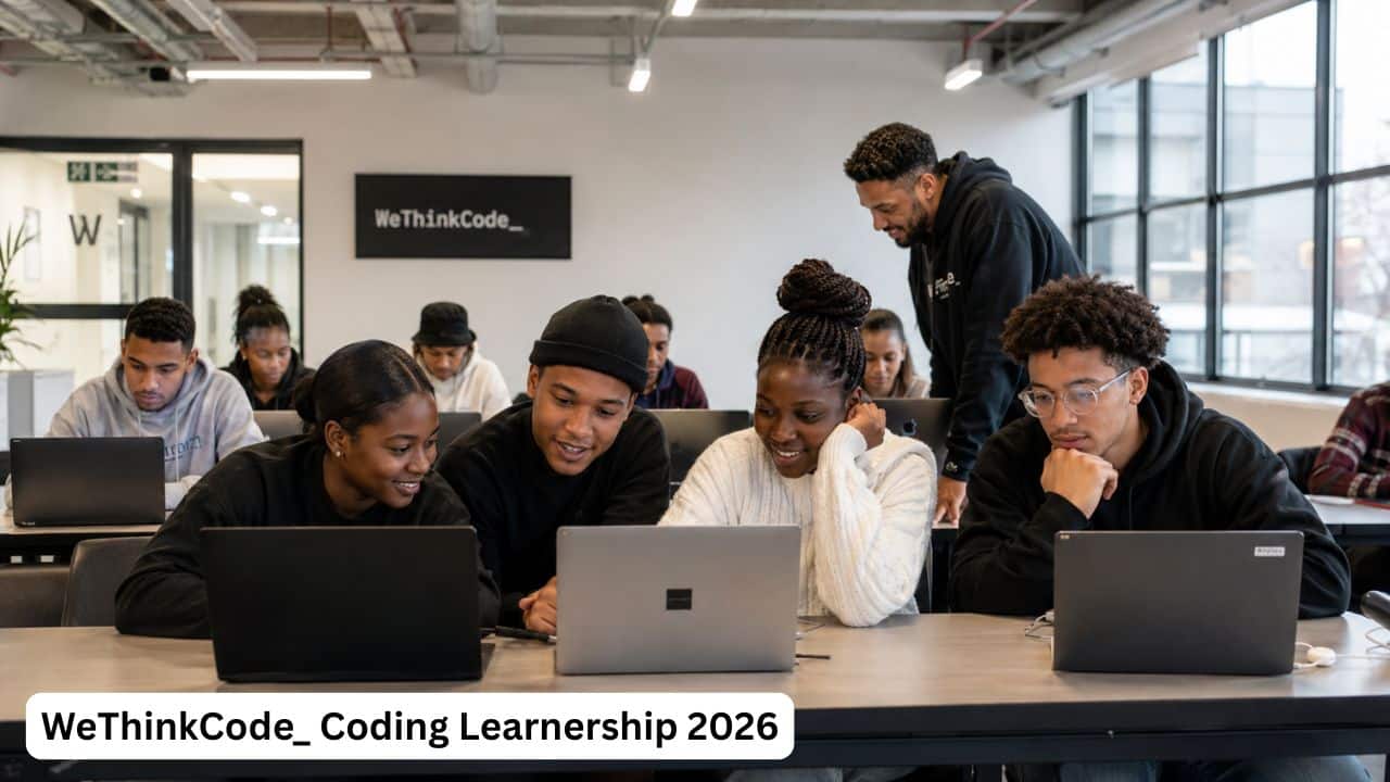 Young South African students learning coding during the WeThinkCode_ Coding Learnership 2026.