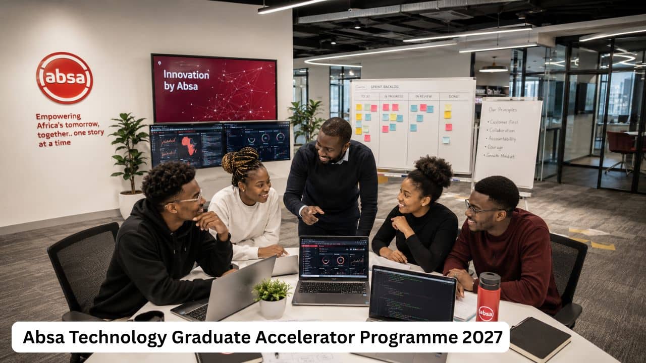 Young South African technology graduates working on digital banking and data projects during the Absa Technology Graduate Accelerator Programme.