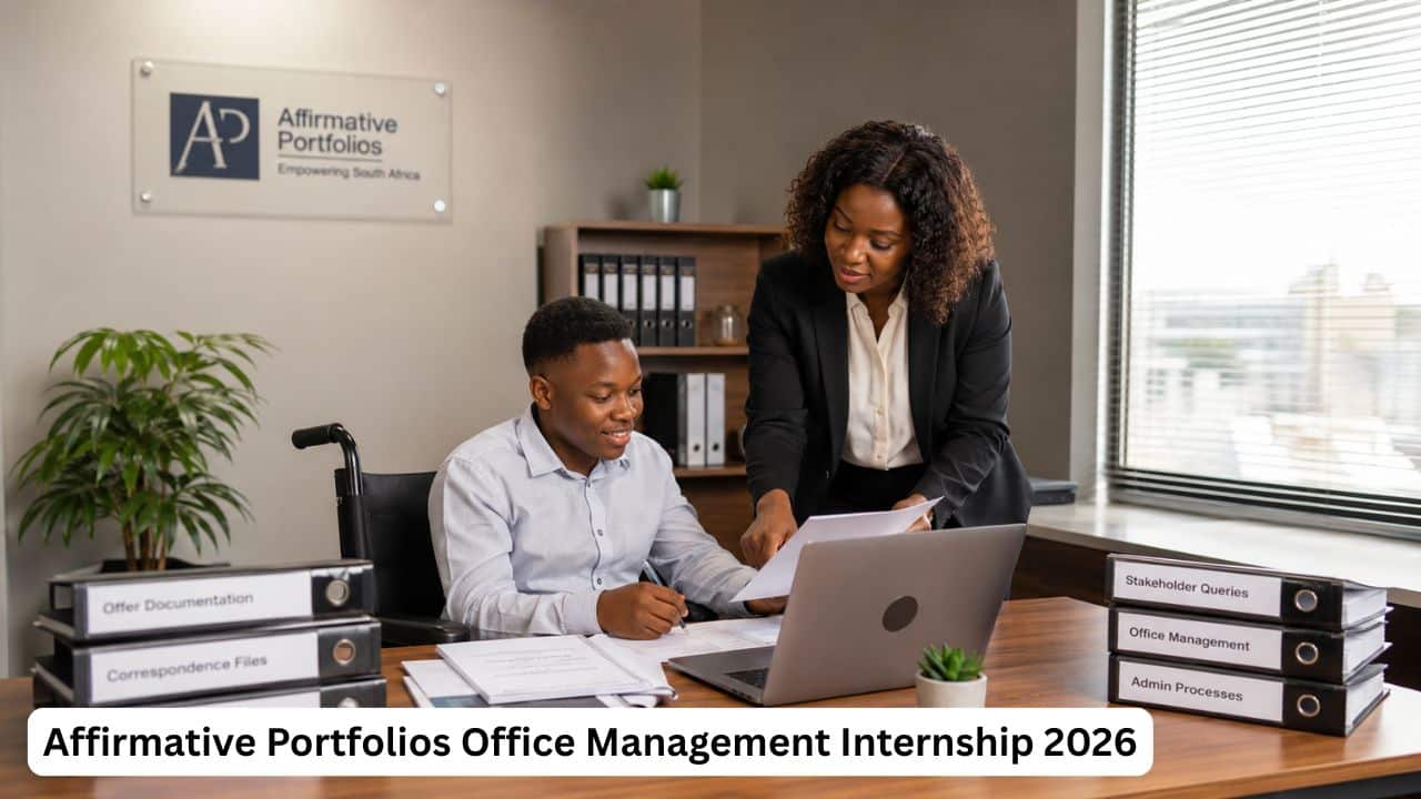 Young South African office management intern living with a disability receiving workplace guidance during the Affirmative Portfolios internship