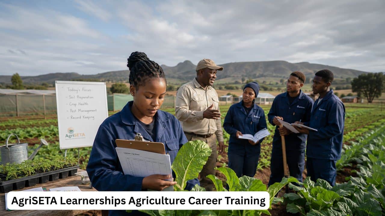 Young South African agriculture learnership candidates receiving practical farm training