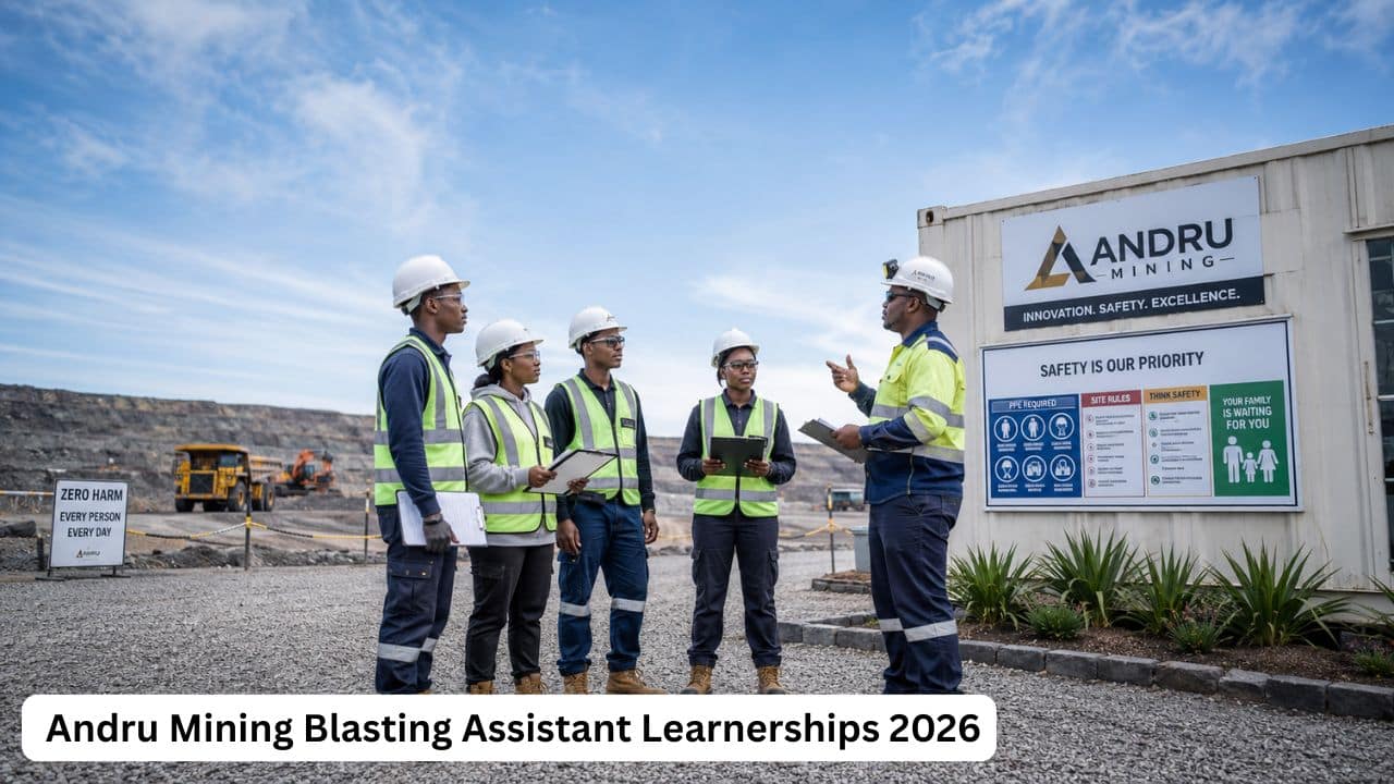 South African mining learnership candidates receiving safety guidance during the Andru Mining Blasting Assistant Learnerships 2026.