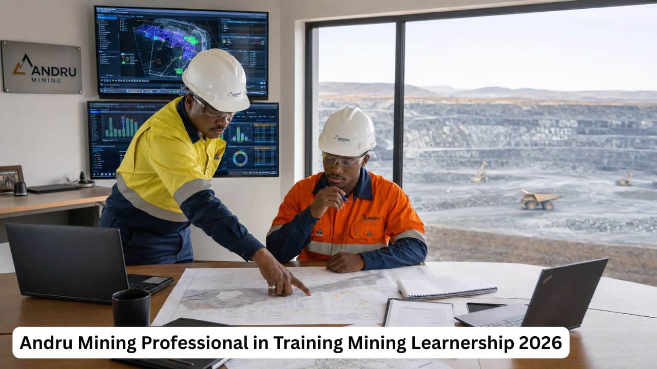 South African Andru Mining employee receiving professional mining training in an opencast operations office