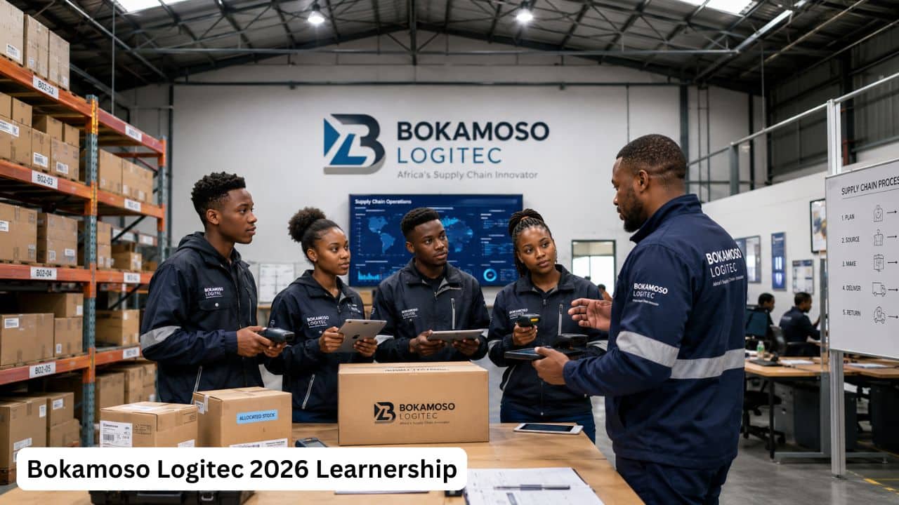Young South African learners receiving logistics and technology training during the Bokamoso Logitec 2026 Learnership.