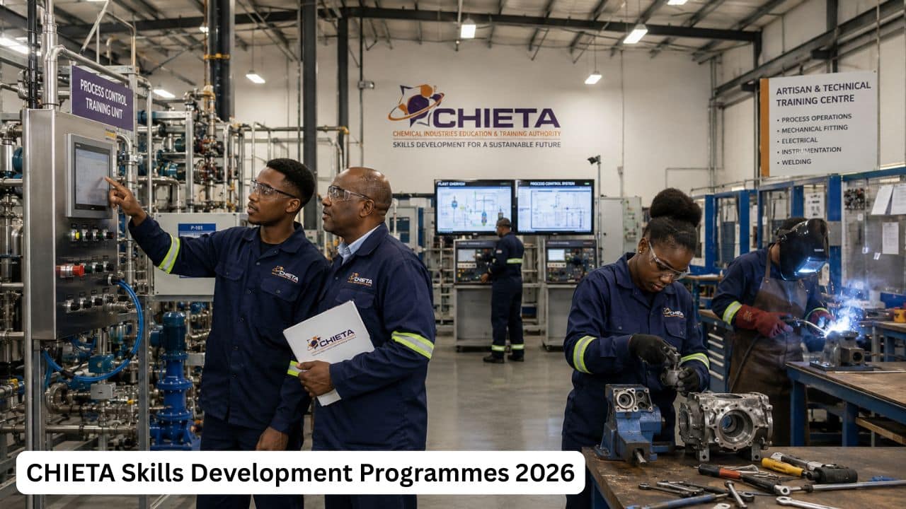 Young South African learners completing CHIETA chemical manufacturing and artisan skills training in 2026.
