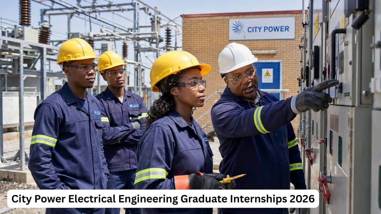 South African Electrical Engineering graduates receiving practical training at a City Power electricity distribution facility.