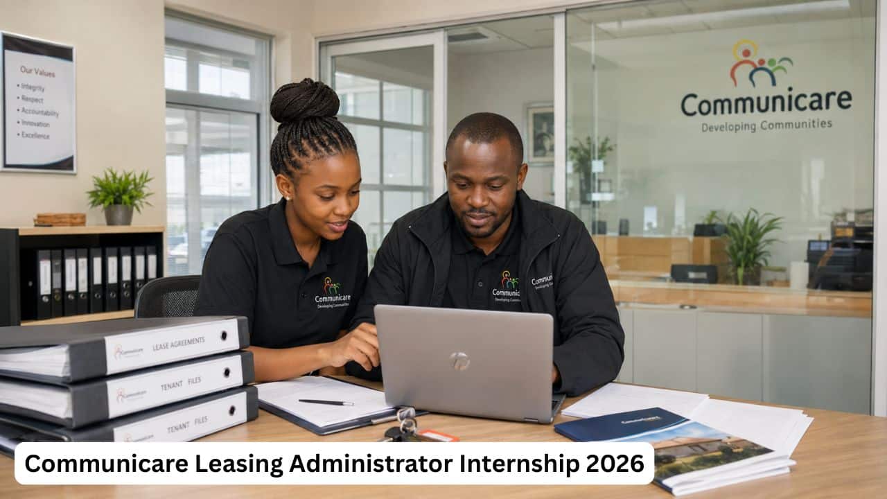 South African Communicare leasing administrator intern reviewing tenant lease documents