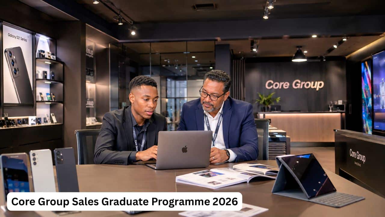 Young South African Sales Graduate analysing technology sales performance with a Core Group commercial mentor