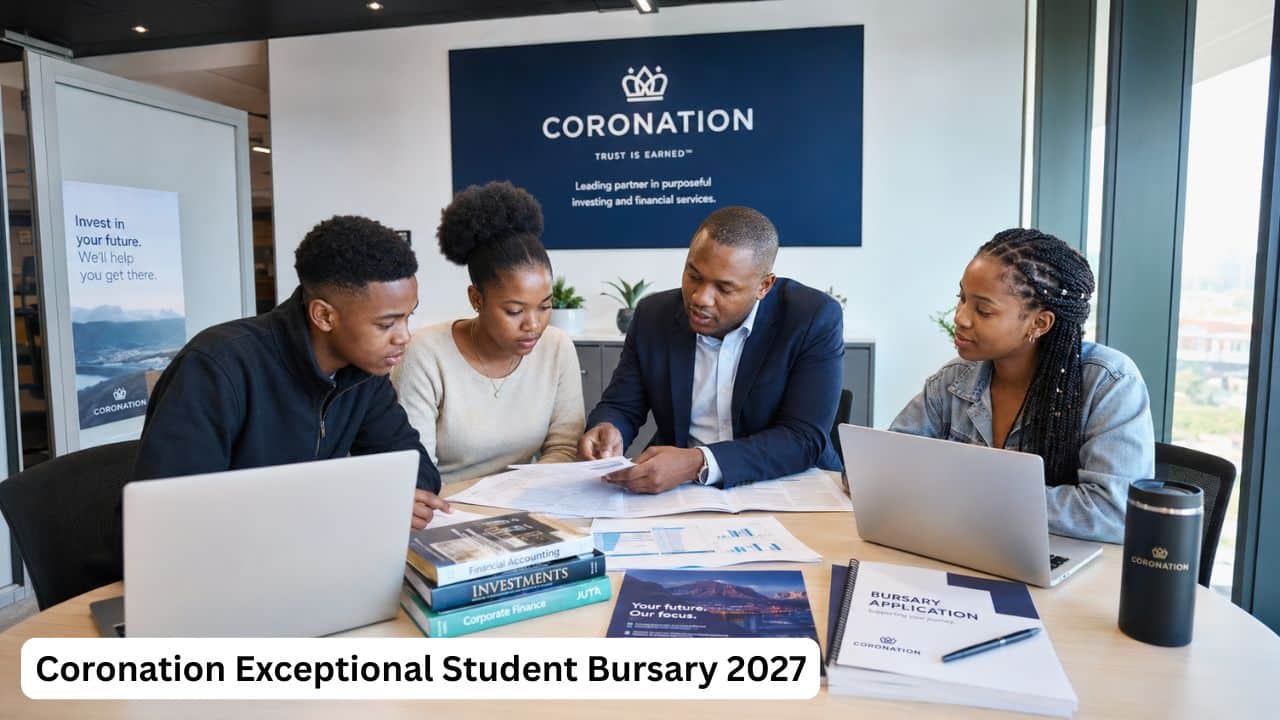Young South African commerce students preparing documents for the Coronation Exceptional Student Bursary 2027