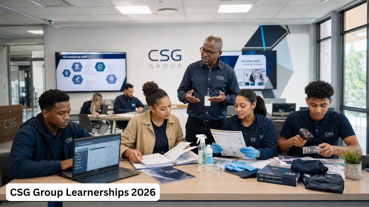 Young South African learners exploring administration, information technology, cleaning and retail qualifications at a CSG Group training centre
