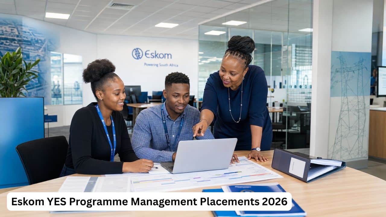 Two young South African participants completing a programme management task during Eskom’s 2026 YES programme.