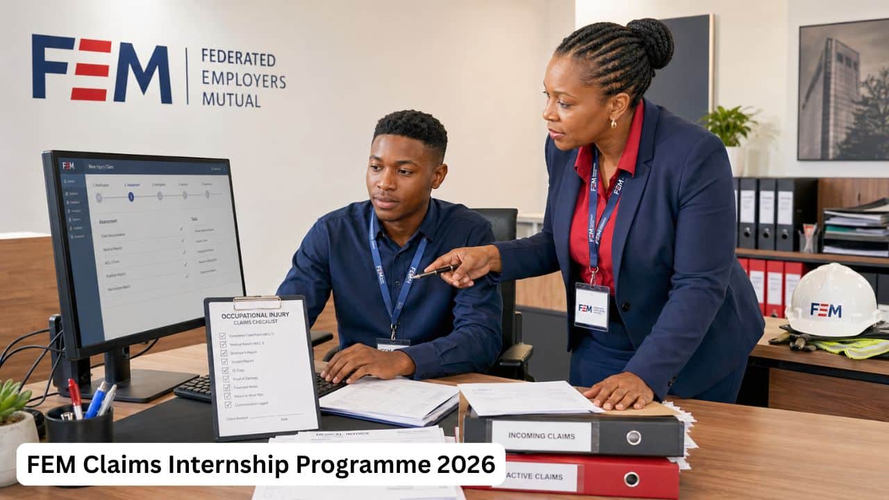 South African graduate receiving practical claims-processing training during the FEM Claims Internship.