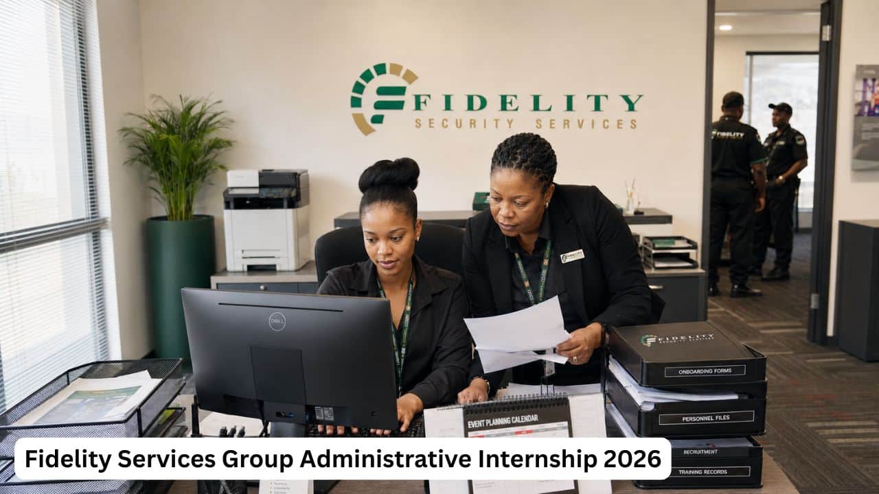 Young South African administrative intern updating employee records at a Fidelity Services Group branch
