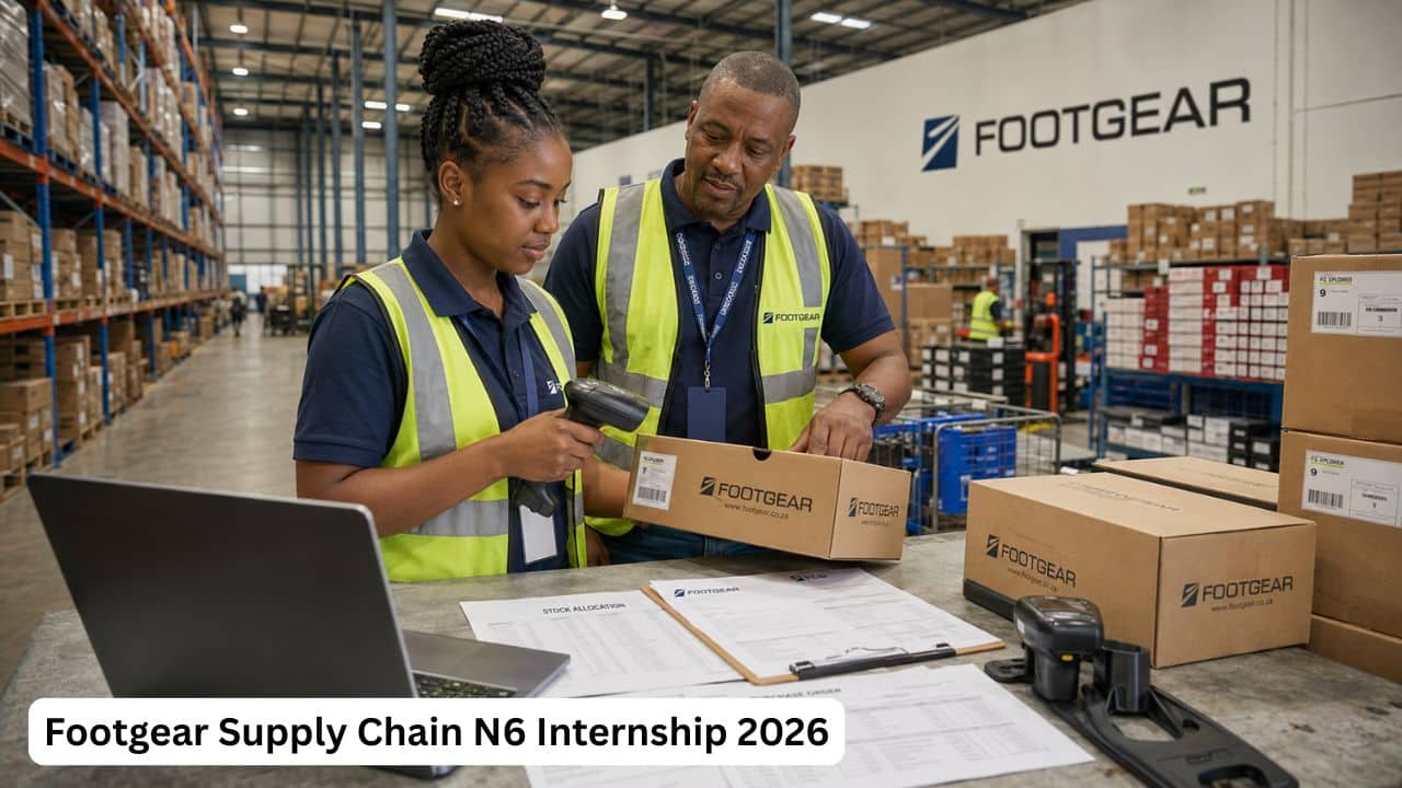 South African N6 graduate receiving inventory and logistics training during the Footgear Supply Chain Internship