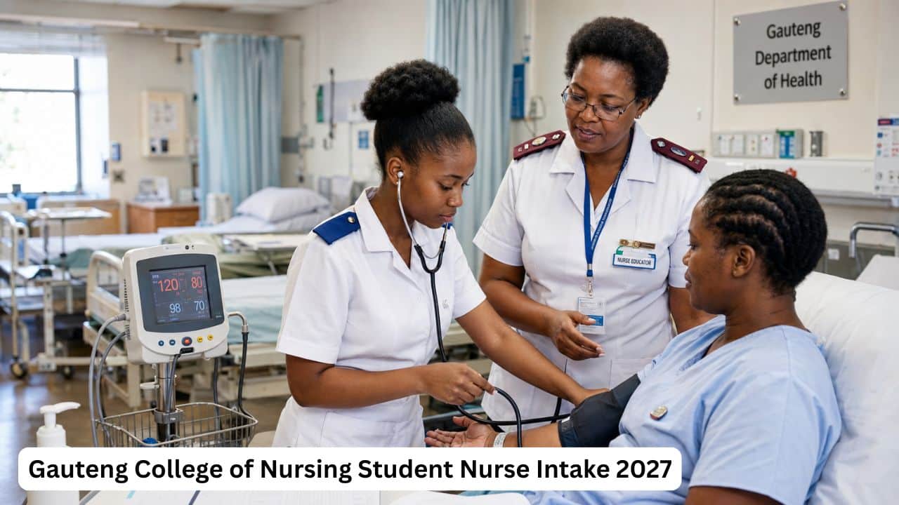 South African student nurse completing clinical training with an educator for the Gauteng College of Nursing 2027 intake