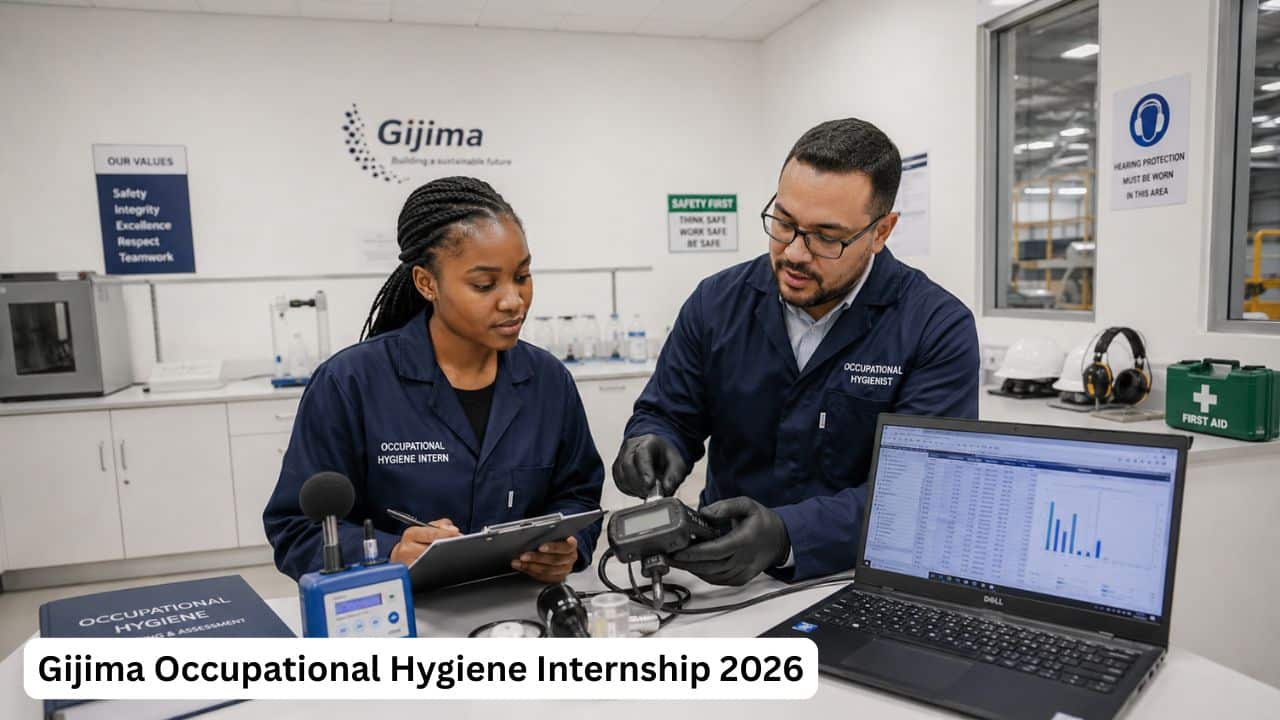 Young South African occupational hygiene internship candidate reviewing workplace safety monitoring equipment