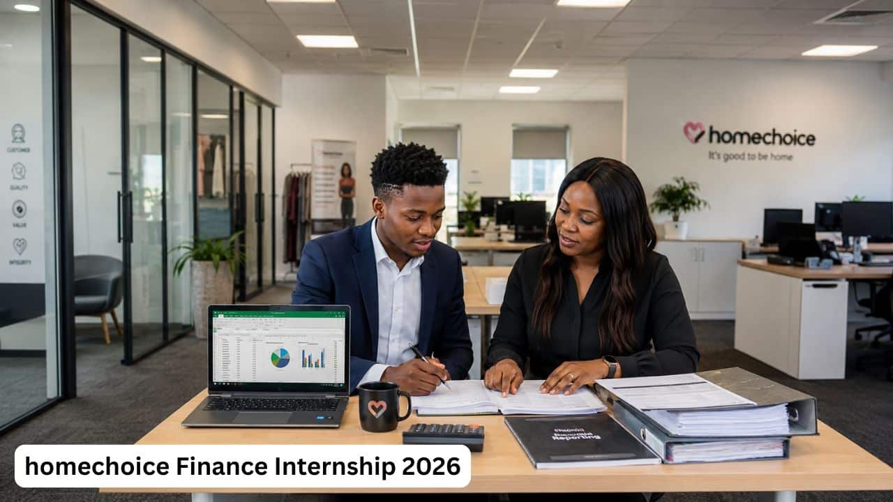 Young South African finance internship candidate reviewing financial records with a mentor at homechoice.