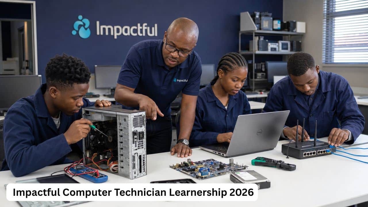 South African learners diagnosing computer hardware during the Impactful Computer Technician Learnership