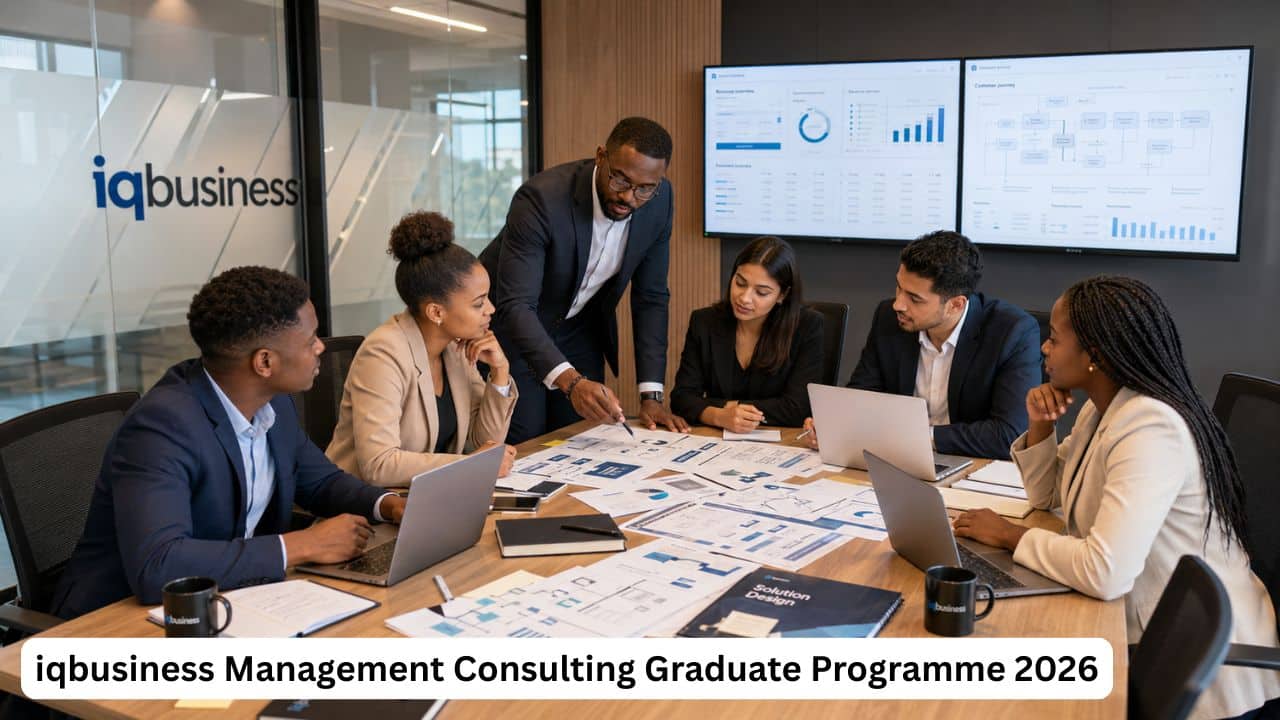 South African iqbusiness graduates analysing business data during a management consulting project