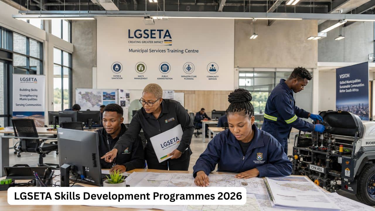 Young South African learners completing LGSETA municipal skills and workplace training in 2026.
