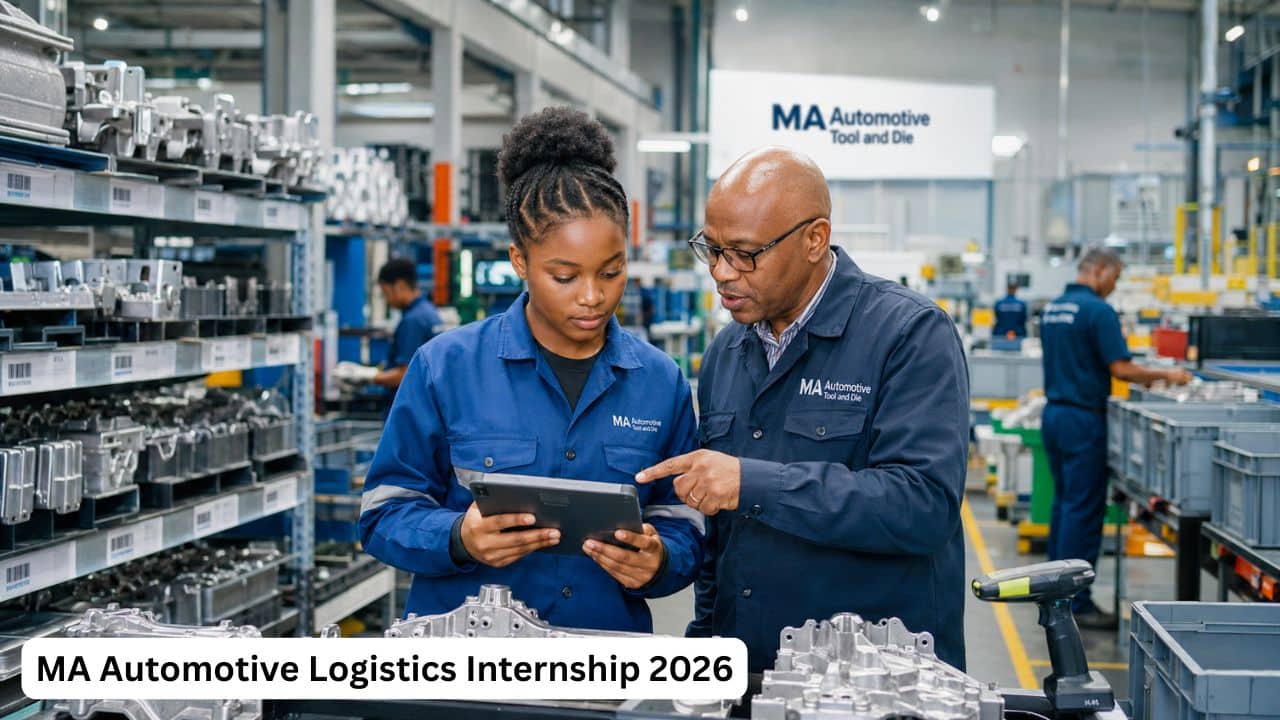 South African supply chain graduate completing logistics work inside an MA Automotive manufacturing facility