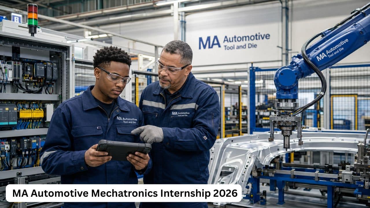 South African Mechatronics graduate using diagnostic equipment inside an MA Automotive manufacturing facility