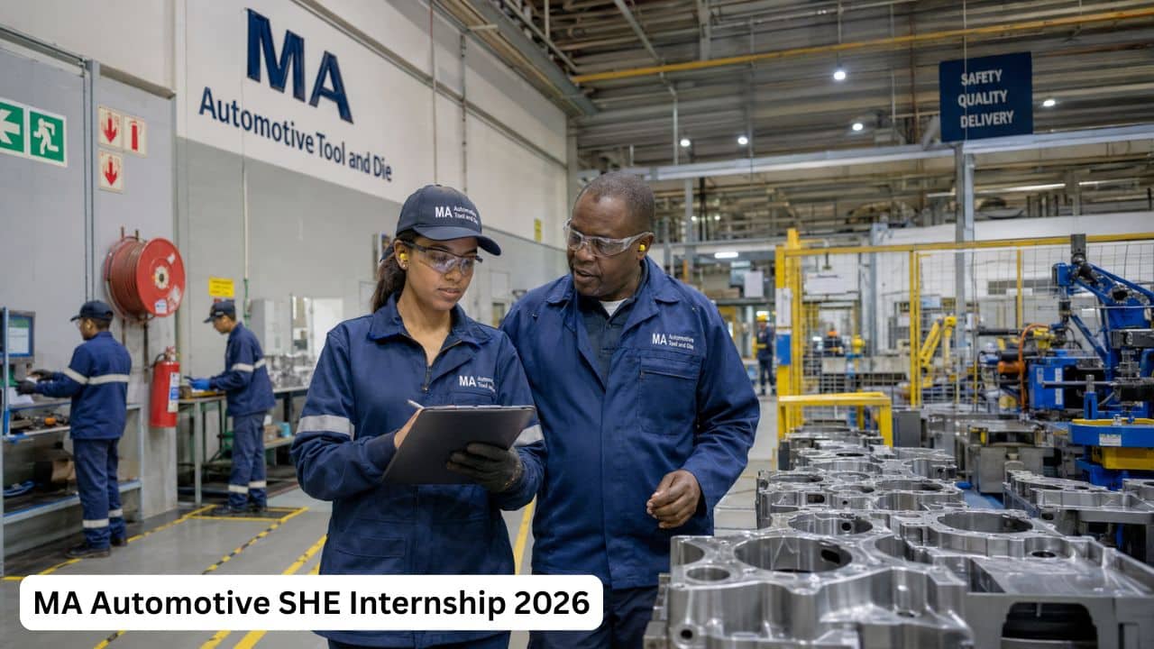South African Safety Management graduate conducting a workplace inspection inside an MA Automotive manufacturing facility